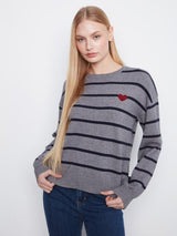 Pull rayé avec coeur brodé - Charlie B