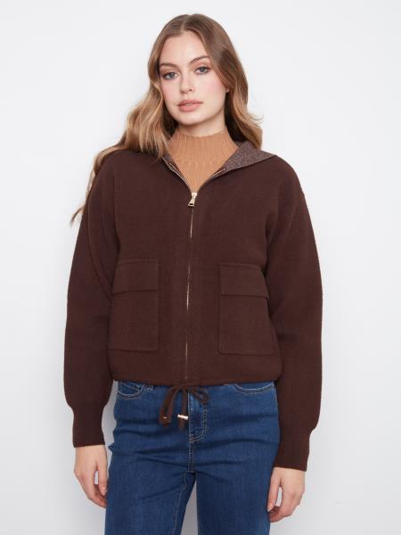 Veste en tricot brun chocolat à capuchon - Charlie B