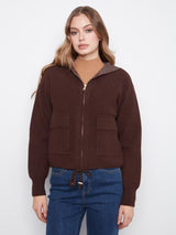 Veste en tricot brun chocolat à capuchon - Charlie B
