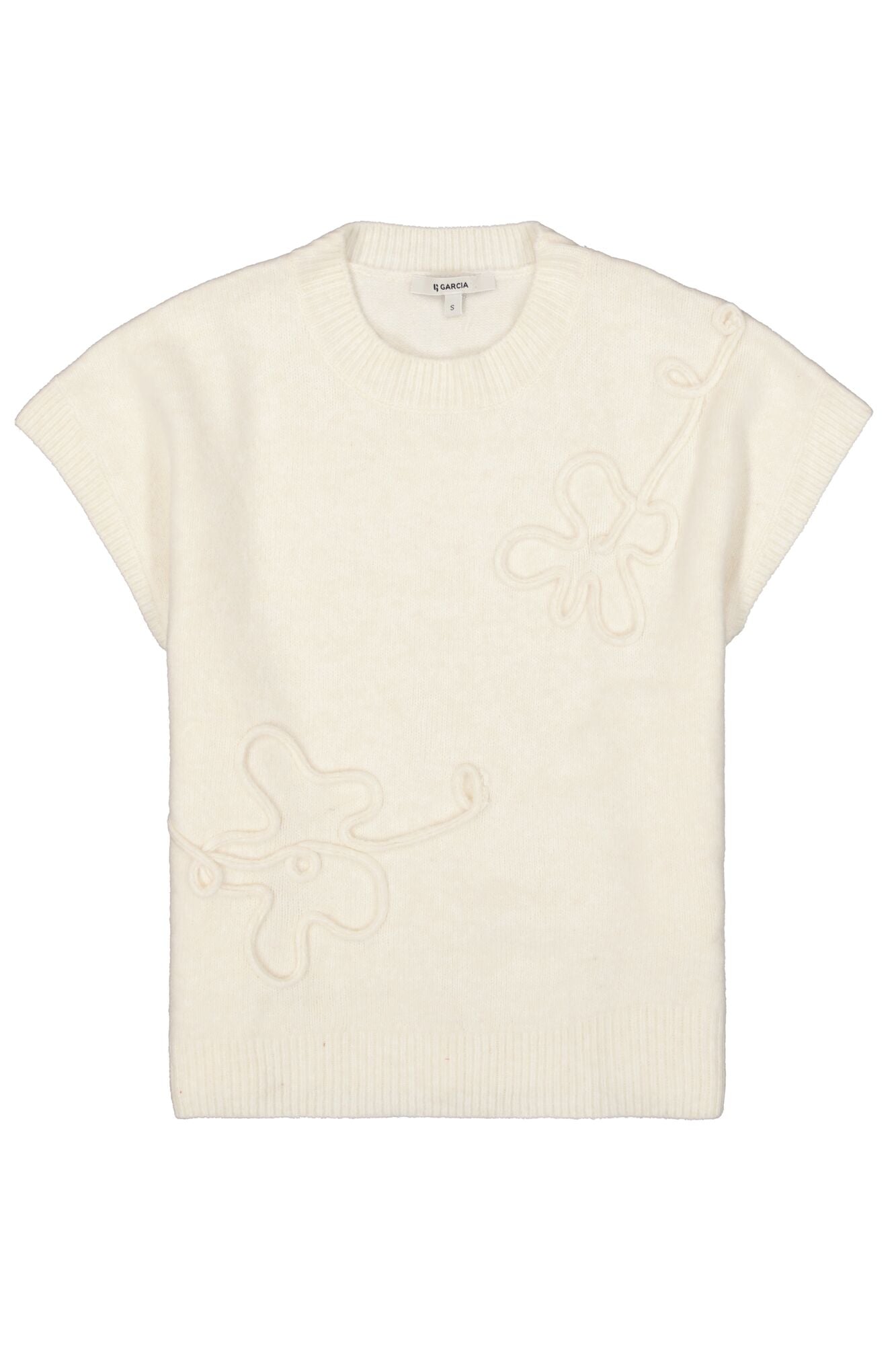 Pull-over beige crème à fleurs en relief - Garcia