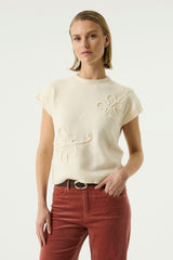 Pull-over beige crème à fleurs en relief - Garcia