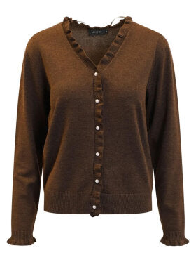 Cardigan brun chocolat à encolure en V à volants