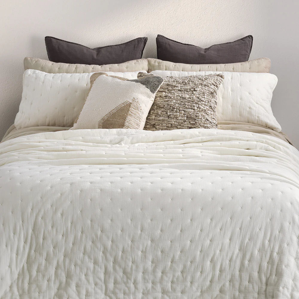 Couvre-lit uni crème Mousseline QUEEN - Brunelli