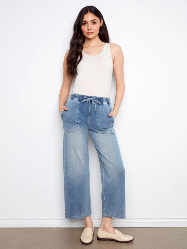 Pantalon de jogging en jean en maille large - bleu moyen