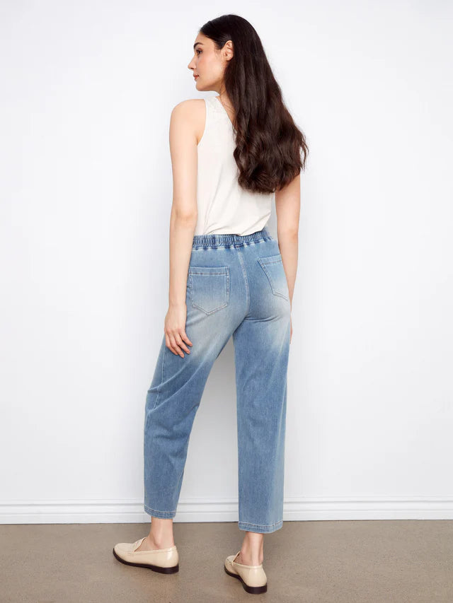 Pantalon de jogging en jean en maille large - bleu moyen