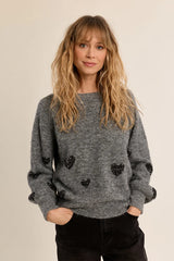 Pull à manches ballon, motif cœur - MOLLY BRACKEN