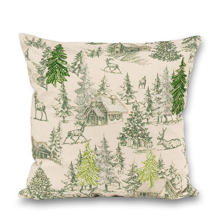 Scène hivernale avec coussin brodé