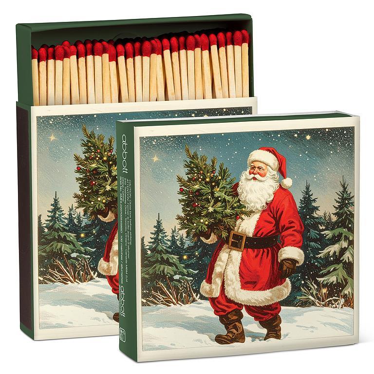 Boîte d'allumettes carrée « Père Noël vintage » – 100 allumettes