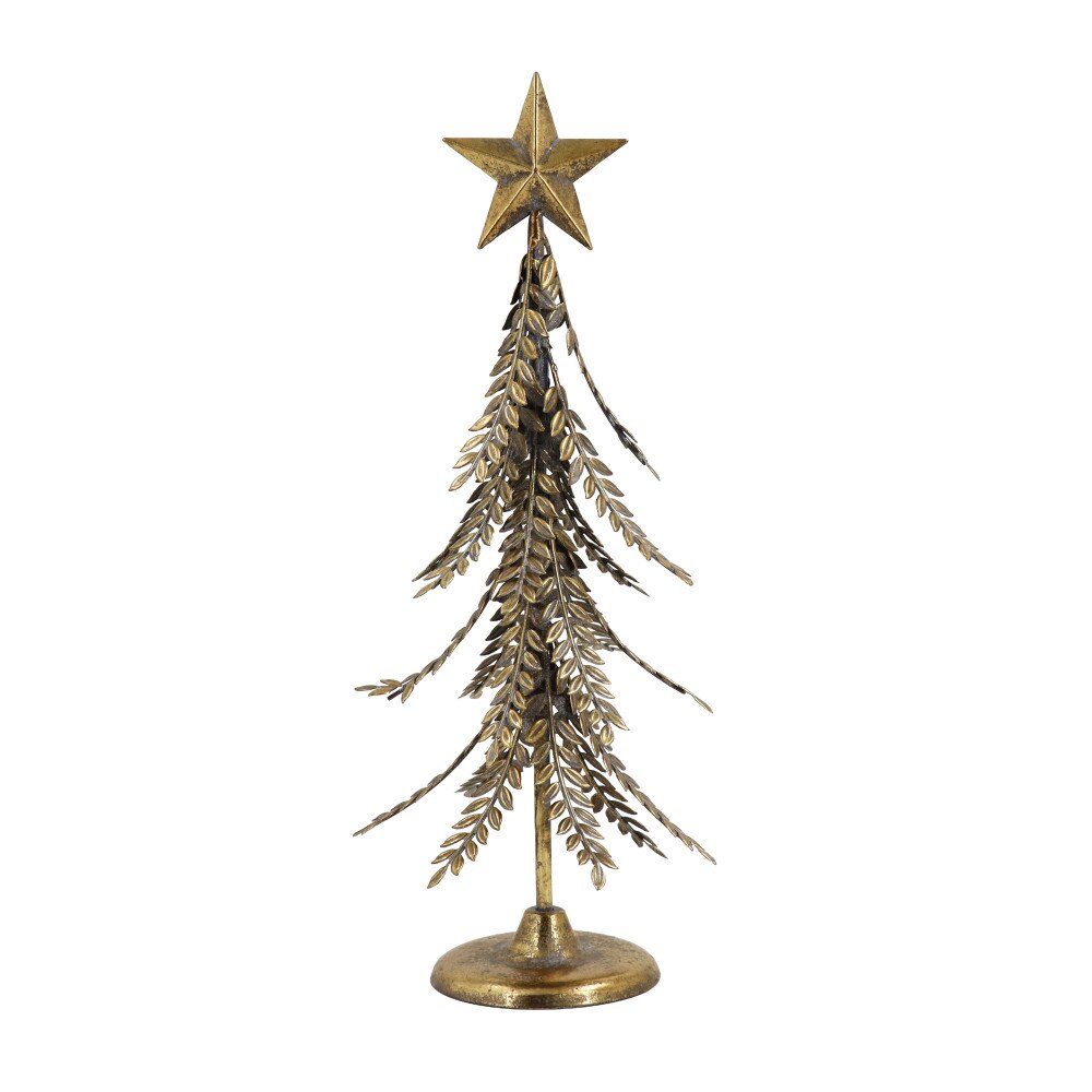 Arbre en métal (pin), finition or vieilli, avec étoile au sommet