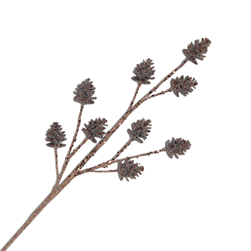 Pomme de pin givrée avec paillettes brunes, 25 po