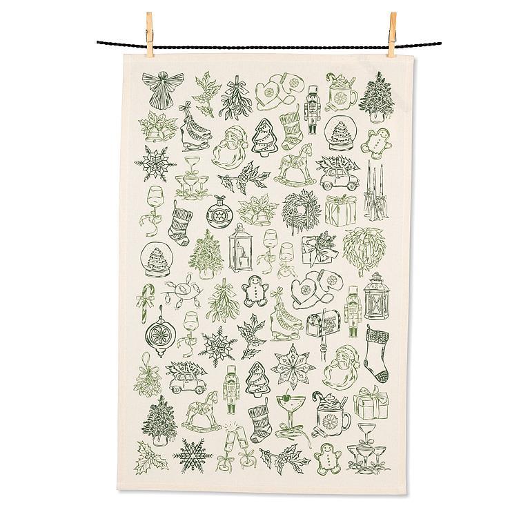 Linge à vaisselle à motifs festifs verts