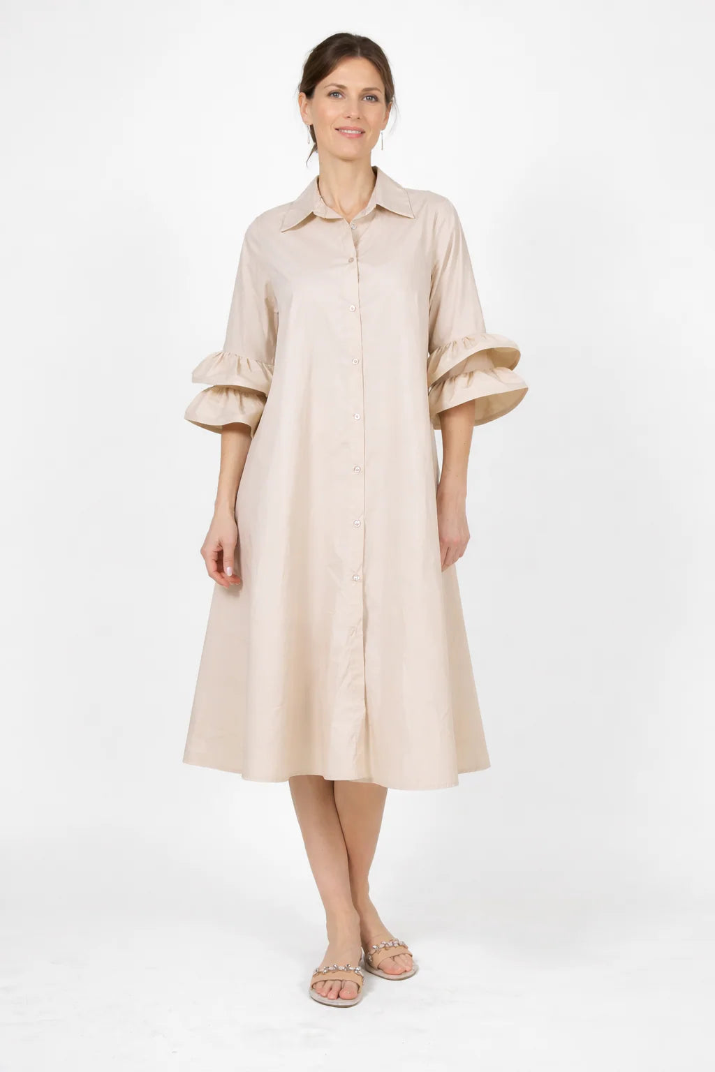 Robe à Volants Beige - D1149- Angela Mara