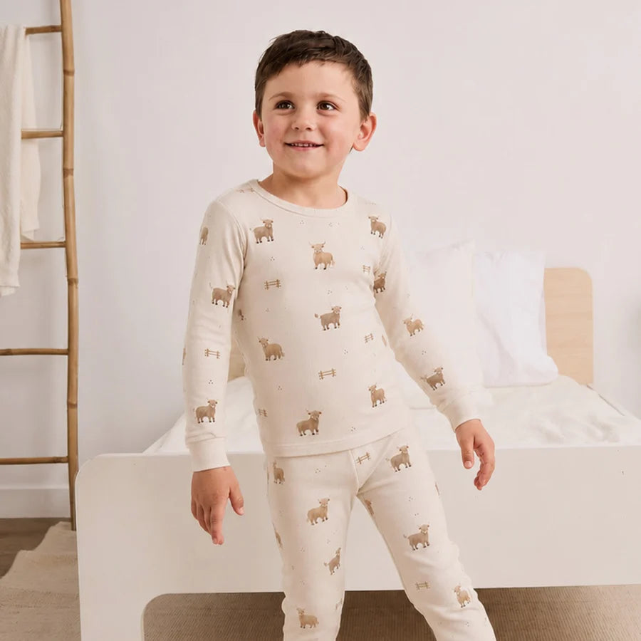 Pyjama crème à imprimé vaches écossaises deux pièces - Petit Lem