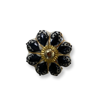 Poignée  en céramique fleur noir et or